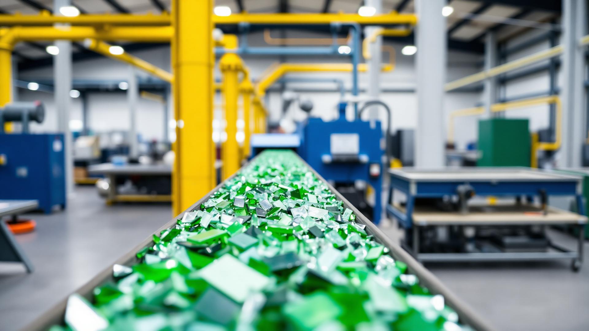 Proceso de reciclaje de vidrio en planta industrial